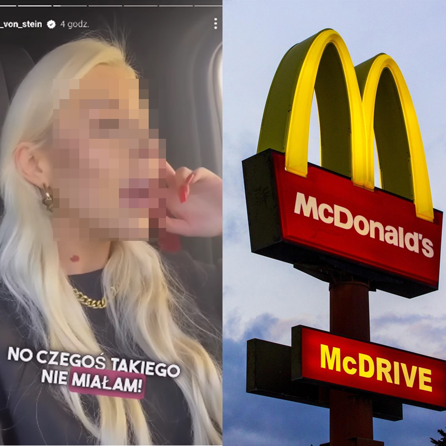 Ocenzurowane zdjęcie celebrytki obok loga McDonalda.