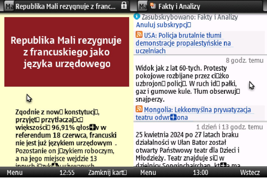 Zrzut ekranu przedstawiajacy dzialanie portalu w przegladarce Opera Mini dla Symbian S60v3